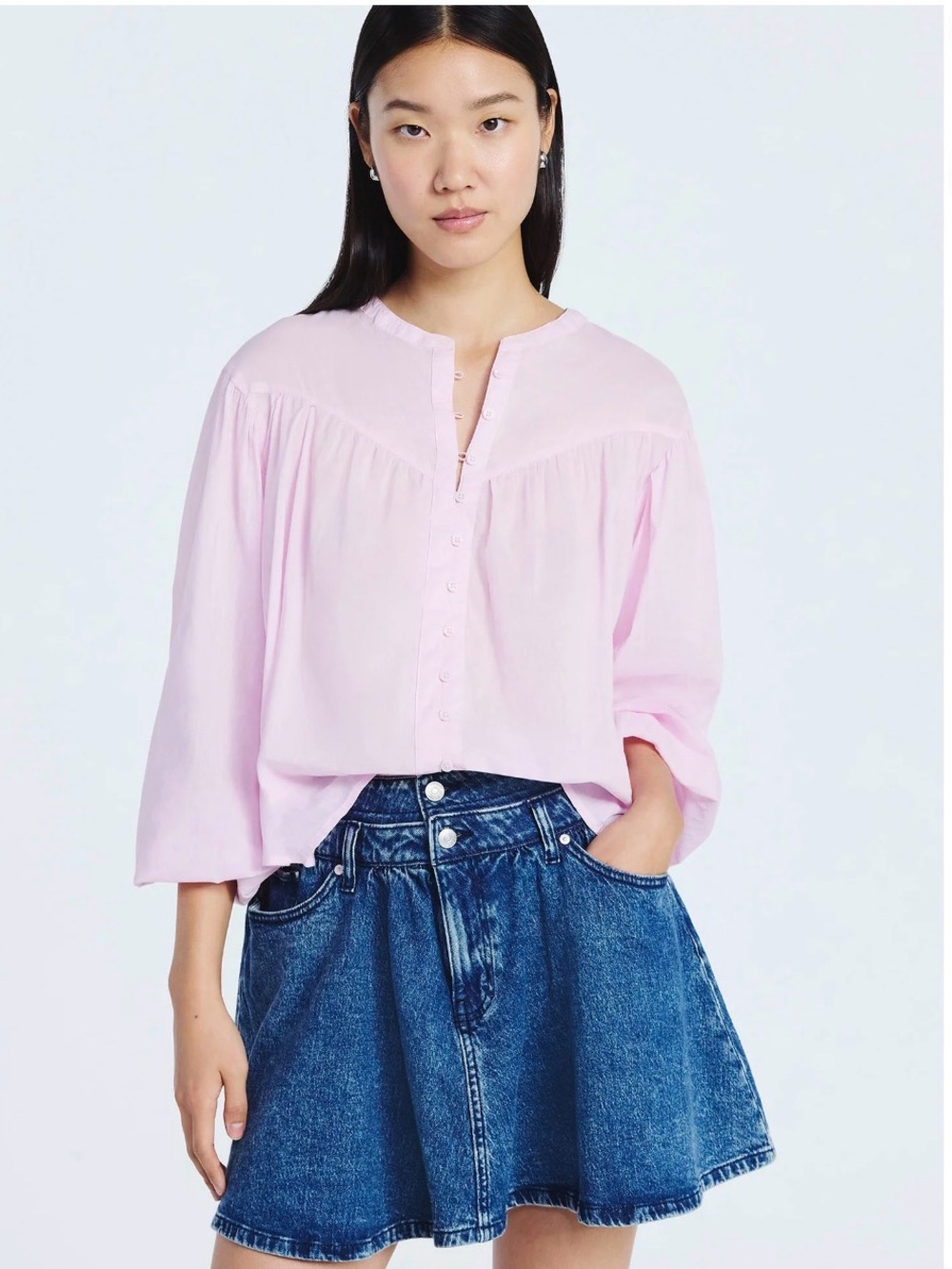 Relaxed Light Pink Button-Front Blouse - Women's